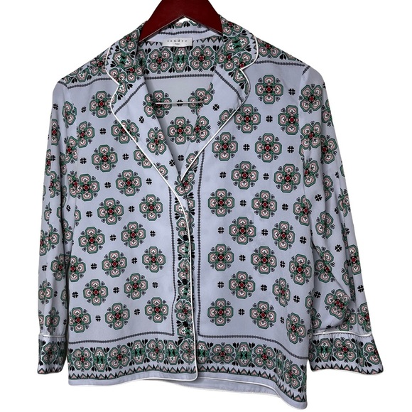 San­dro Bleu Ciel Print square button down crop blouse Shirt sz 1 US S - Picture 2 of 8